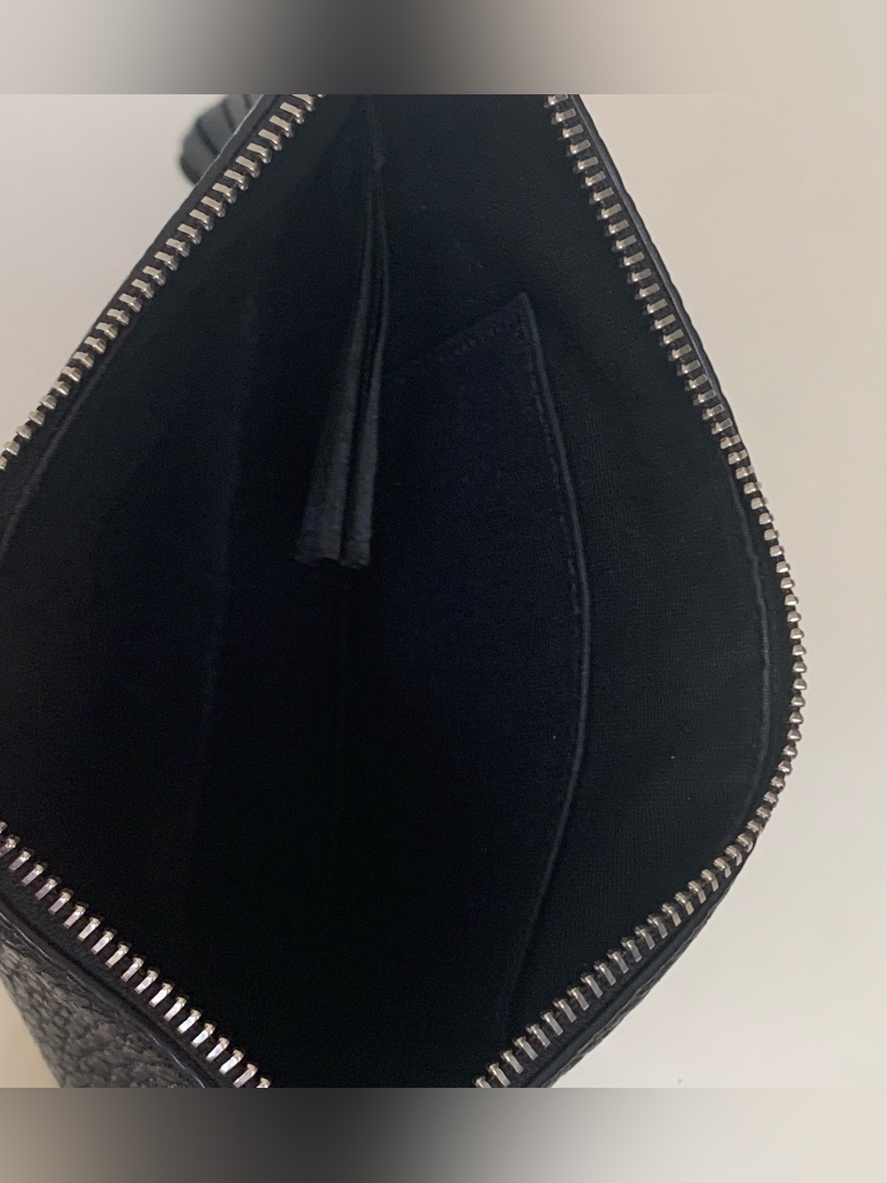 All Saints Black Leather Tassel Zip Clutch Wristlet Pebbled - Picture 5 of 7